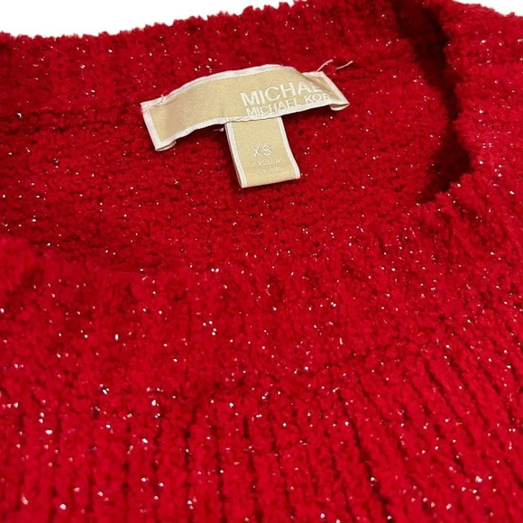 Michael Kors Women's Bright Red Shimmer Pullover Crewneck Sweater Size XS - Picture 9 of 12